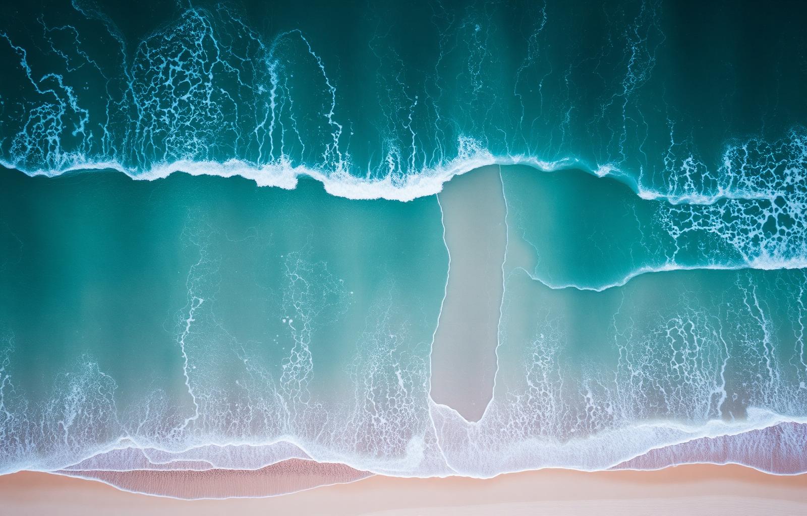 Aerial view of waves and sediment plumes near shore